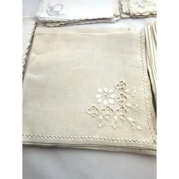 8 sets of Napkins white cream crochet linen embroidered - Picture 5 of 16